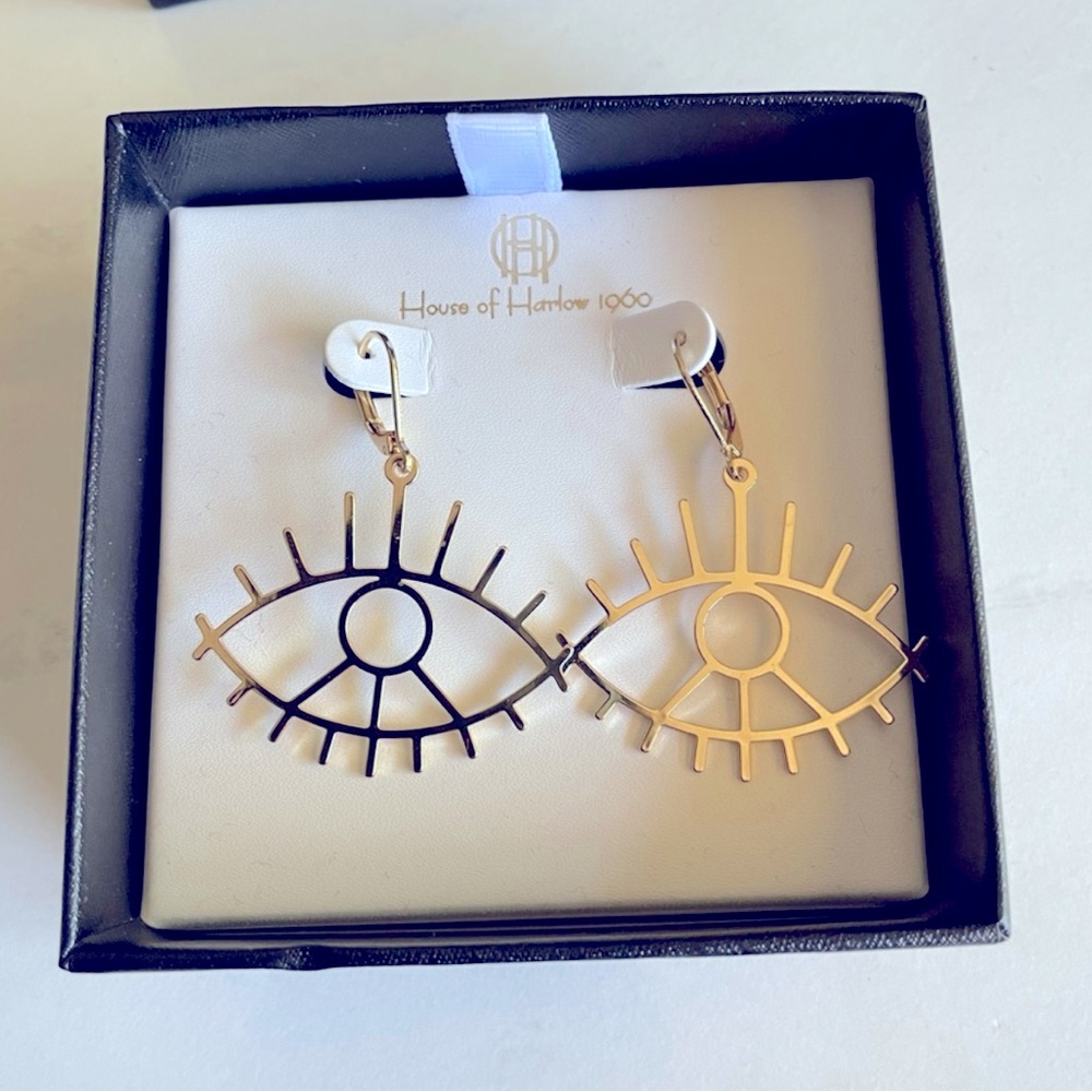 NIB Revolve x House of Harlow 1960 Gold Eye Earrings